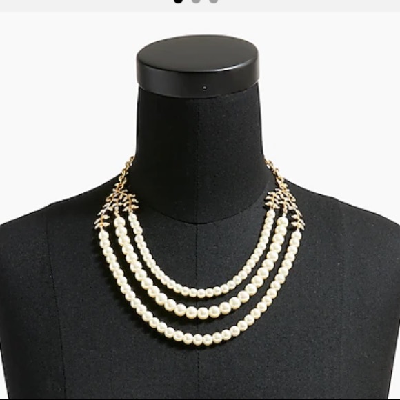 J. Crew Three Layer Pearl & Crystal Statement Necklace